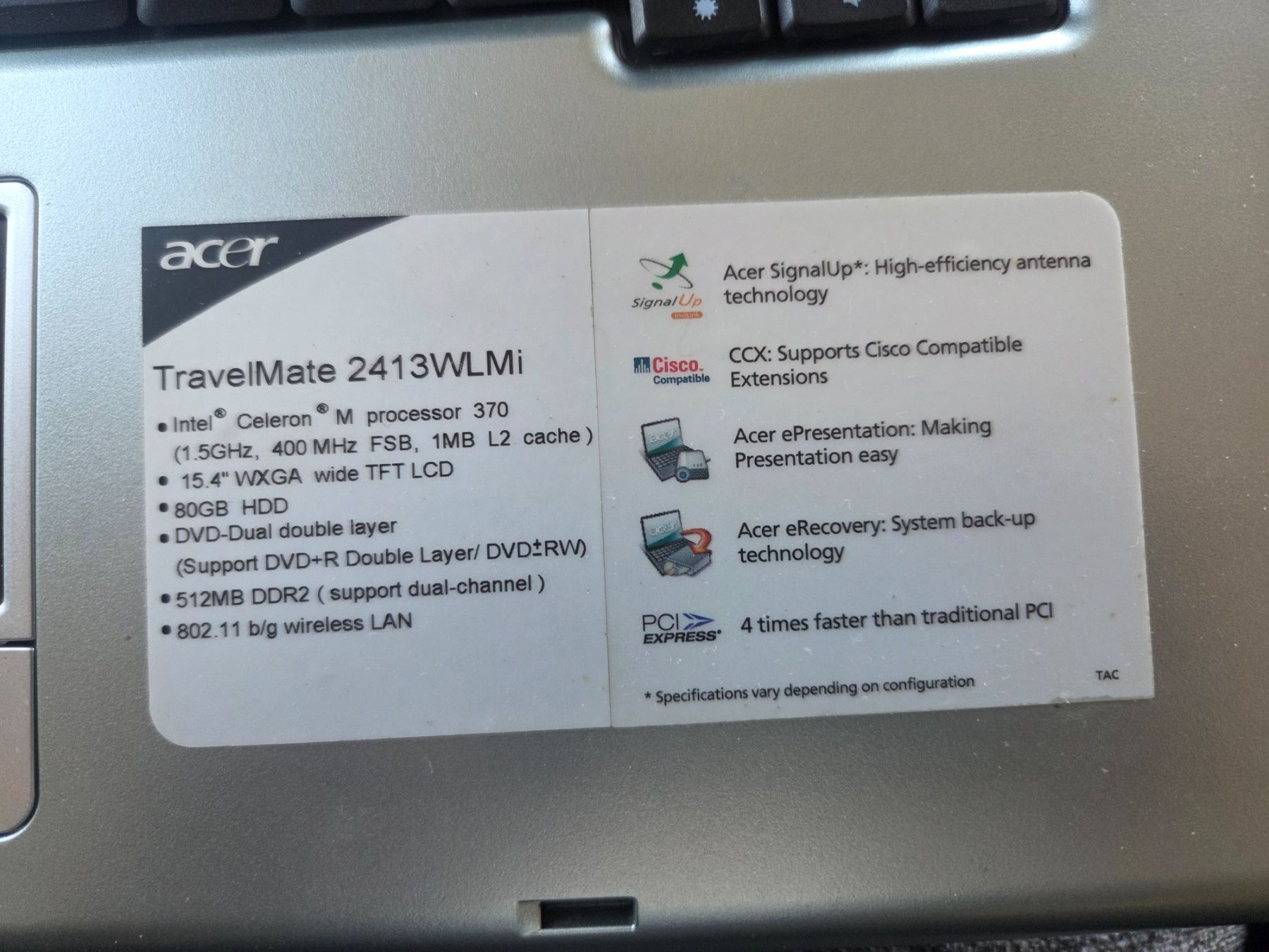 Acer Notebook: Acer travel mate 2413 – Usato da Corbieres venduto da 120890 2