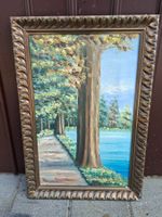 Gemälde, Öl auf Leinwand, Herbstlandschaft mit See