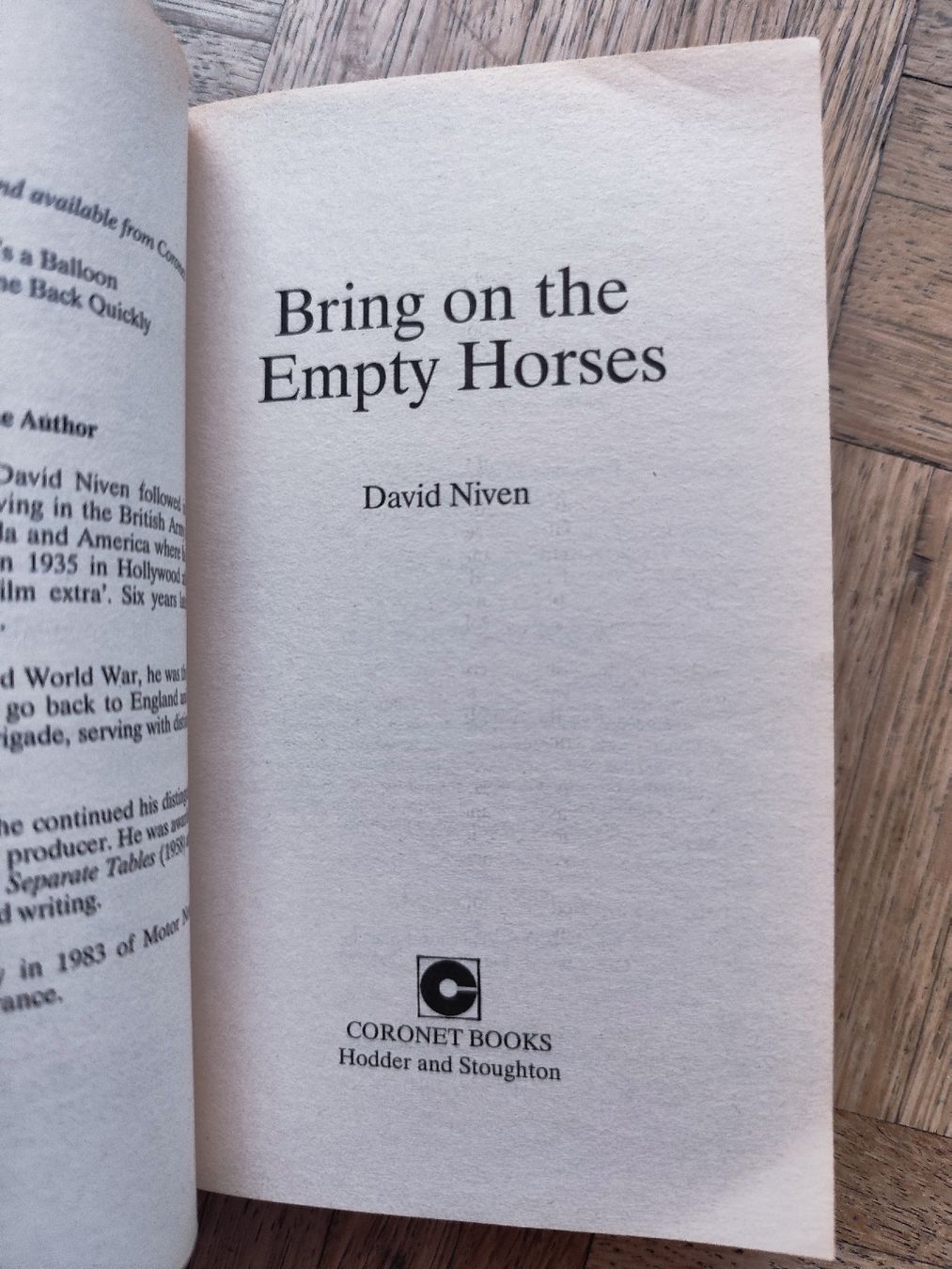 Libri: David Niven "Bring on the Empty Horses" Hollywood stories – Usato da Mägenwil venduto da VintageGirly 8
