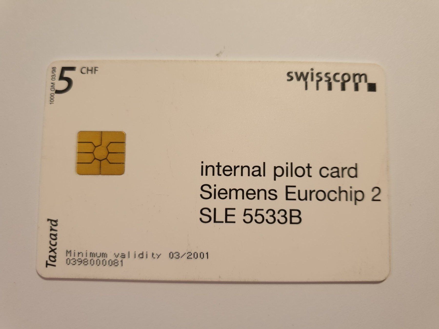 Schede telefoniche: Internal Pilot Card SLE 5533B – Usato da Rain venduto da chesz