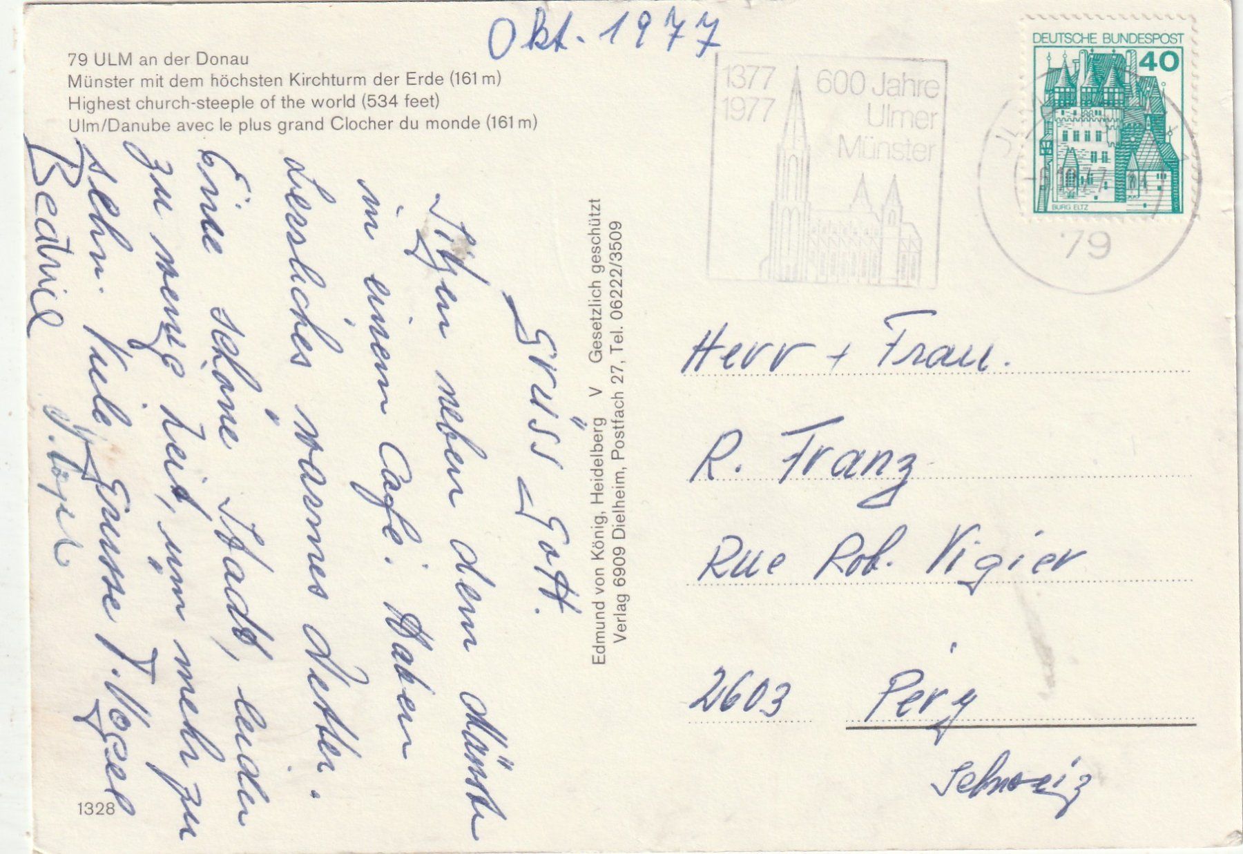 Cartoline postali: Ulmer Münster um 1977 – Usato da Lumbrein venduto da made02 1