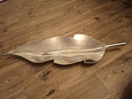 Deko Schale Blatt silberfarben metallisch 60 cm 
