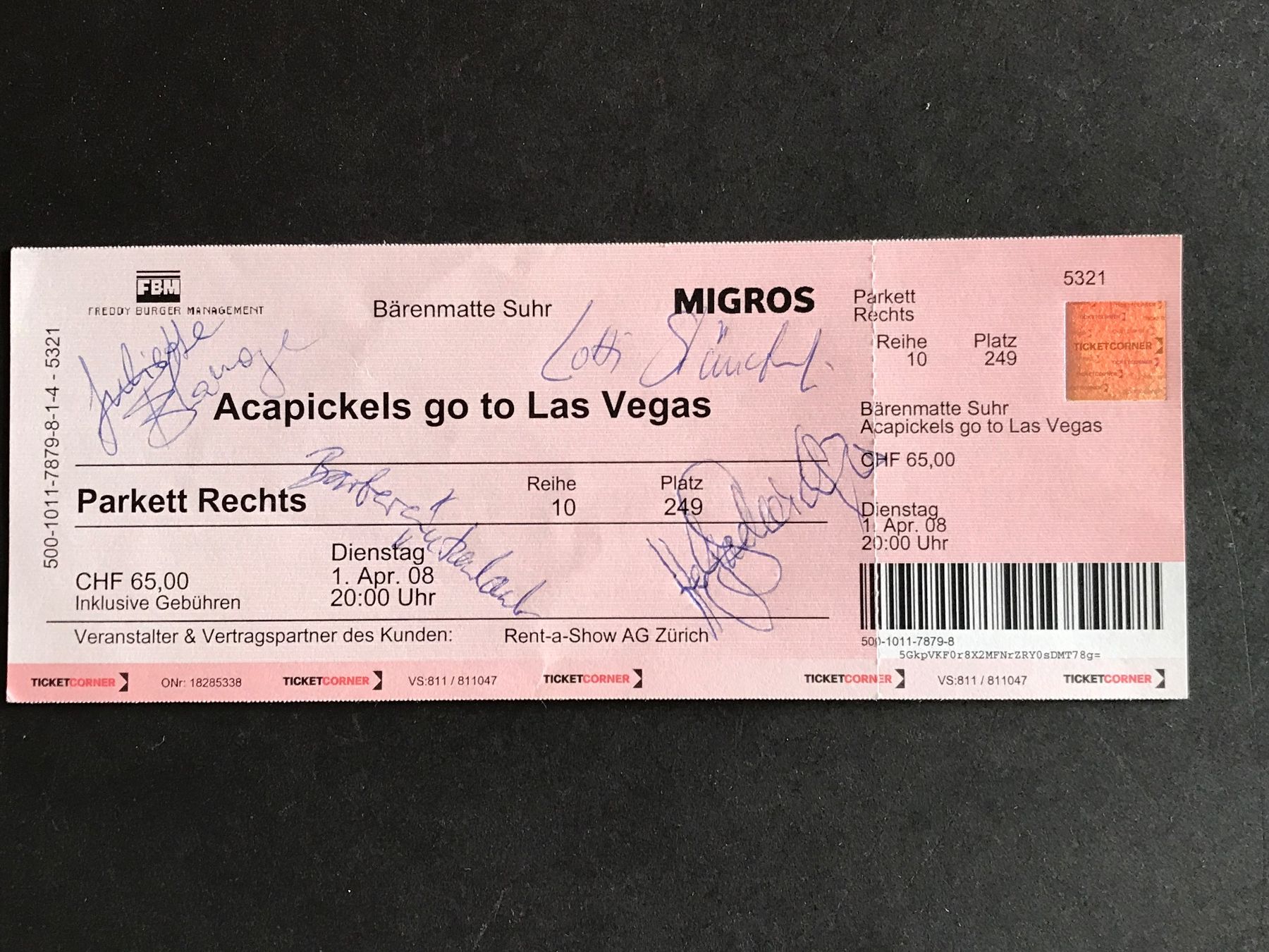 Autografi: ACAPICKLES go to Las Vegas Programmheft Ticket Autogramm – Usato da Däniken SO venduto da allerlei54 1