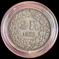 Topstück Silber 2 Franken 1905 Vorz / ungereinigt