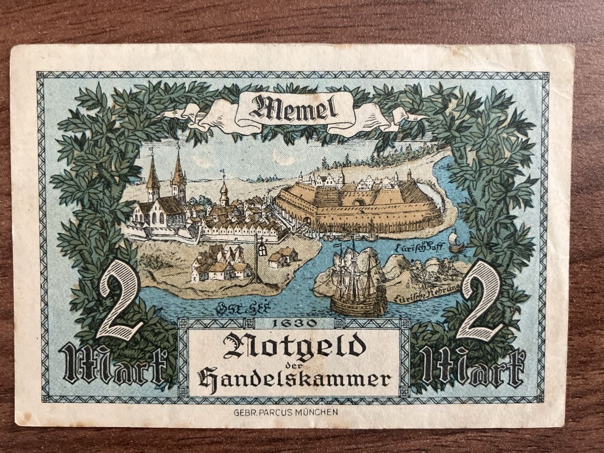 Banconote: Memel Notgeld 2 Mark Banknote – Usato da Wettingen venduto da BAG4478