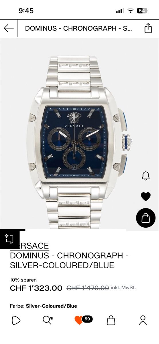Versace Orologi: Versace Dominus - Chronograph - Silver - Coloured/Blue Watch – Usato da Uetendorf venduto da moulin-wuethrich 5