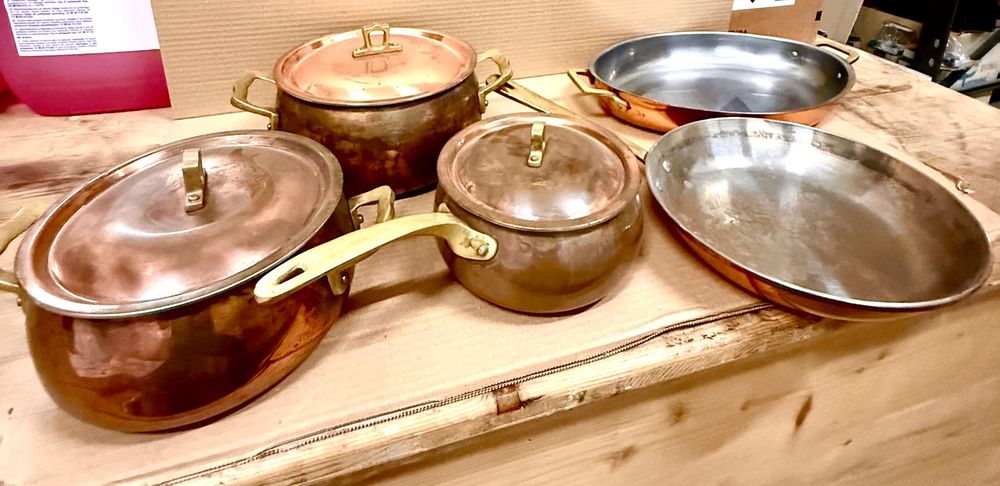 Casserole Professionnelle 22cm - Cuivre étamé - 2 Manches En Laiton - Avec Couvercle - Neuve