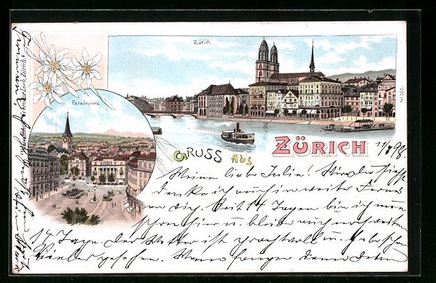 Cartoline postali: Litho Zürich, Ortsansicht, Paradeplatz  – Usato da Berlin venduto da bartko-reher
