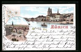Litho Zürich, Ortsansicht, Paradeplatz 