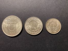 Monnaie / Suisse / 1965 : Frs 5.- + Frs 2.- + Frs 1.-