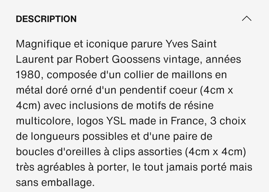 Saint Laurent Altri gioielli: Parure Yves Saint Laurent vintage – Usato da Chêne-Bourg venduto da chsandra34 1