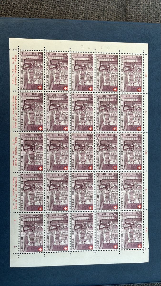 Tutti i francobolli: Briefmarken Bogen Schweiz 1949 neuwertig – Usato da Spiez venduto da mar_87yx