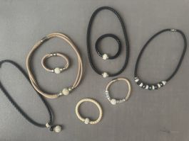 Schmuckset Leder geflochten mit Steinen neuwertig