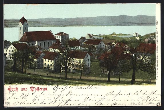 Ansichtskarten: Wollerau, Totalansicht mit See und Bergp – Gebraucht aus Berlin von bartko-reher