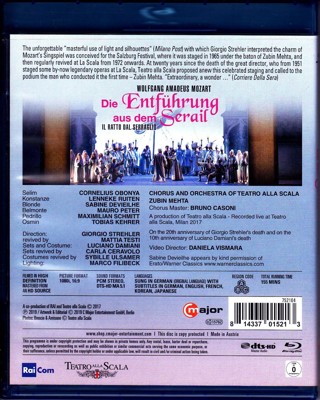 Tutti i DVDs: Die Entführung aus dem Serail, Oper - Blu-Ray-Disc – Usato da Rubigen venduto da OPERNFREUND 1