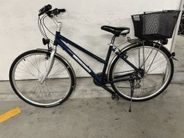 Citybike mit Korb, Damenrad, blau, Alu Rahmen