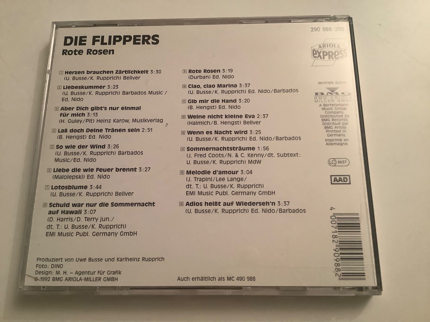 CD: Die Flippers / Rote Rosen / 1992 – Usato da Dübendorf venduto da Shreck 1