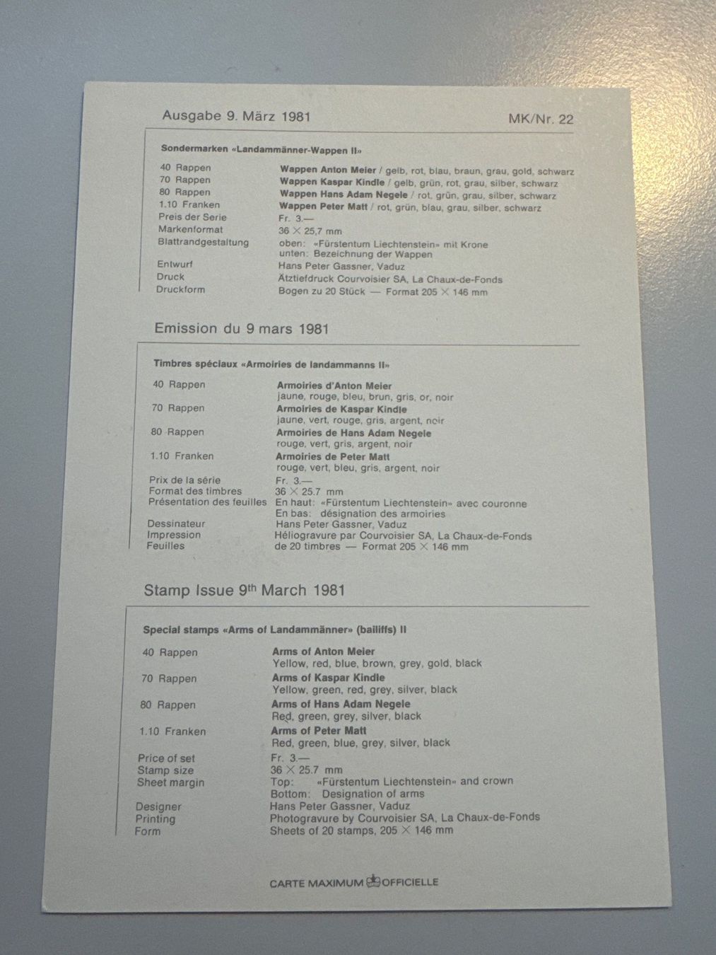 Tutti i francobolli: Maximum Karten 1981 Landammännerwappen II – Usato da Küssnacht am Rigi venduto da POSTOMASTER 2