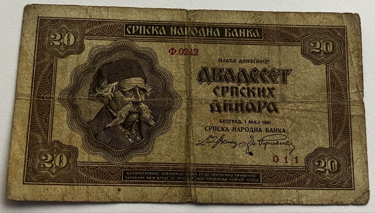 Banconote: Serbien 20 Dinara 1941 – Usato da Algetshausen venduto da Carrhard