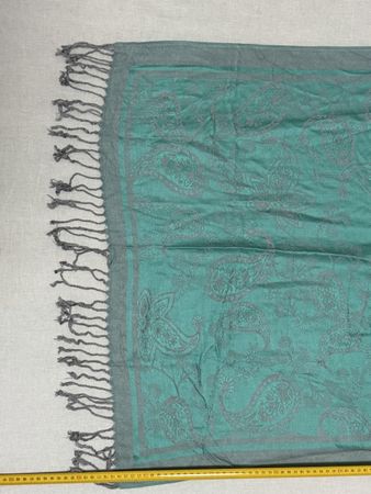Elegant Grey & Teal Paisley Scarf with Tassels -Spring