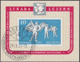 1951, W32 (Lunaba-Block) mit ET-Stempel LUZERN, Kat: 180.-
