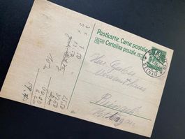Postkarte 10er Tell grün  Aufdruck 1923 Zürich - Reinach AG