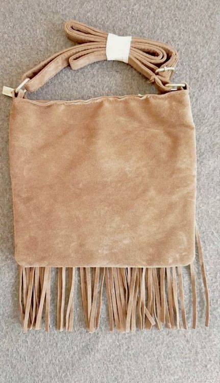 Borsa a tracolla Michael Kors in pelle scamosciata grigia con nappe a tracolla (Venduto) - Joli Closet
