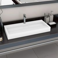 Lavabo 100x46x11 cm Fonte minérale/marbre Blanc - NEUF