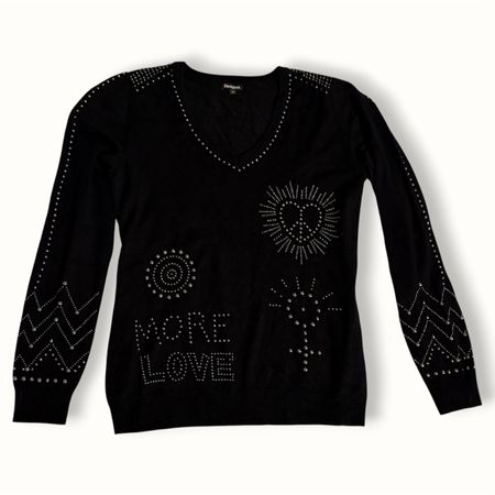 Schwarzer Y2K Nieten Verzierter Desigual Pullover