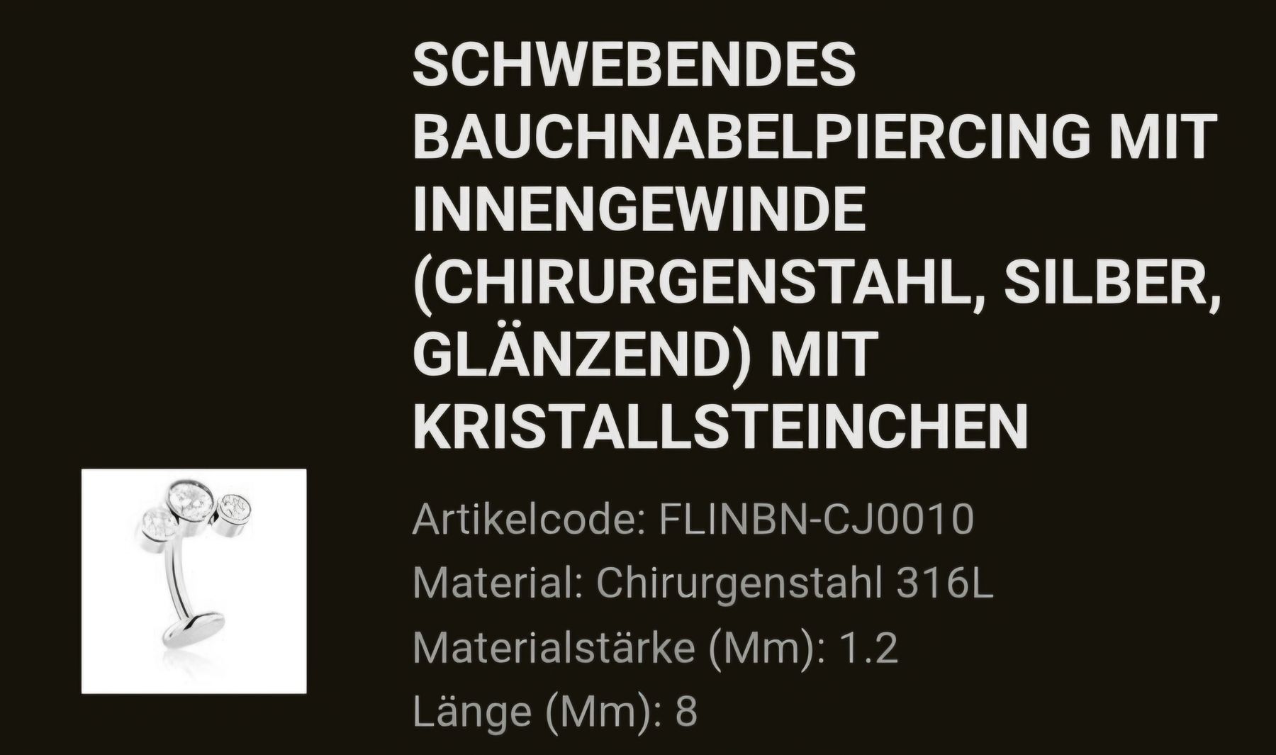 Gioielli per piercing: Schwebendes Bauchnabelpiercing mit Innengewinde – Nuovo (secondo la descrizione) da Bassersdorf venduto da angi_m 2