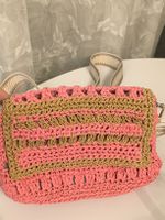 Sac fait à la main au crochet rose et doré neuf
