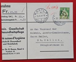 HELVETIA NACHNAHME BASEL ÄRZTE KRANKEN KASSE ST. GALLEN 1941