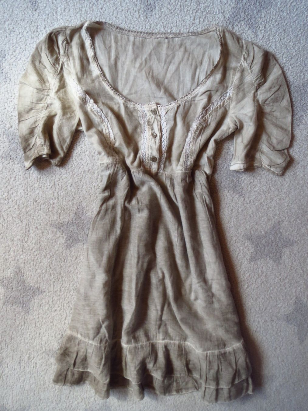 Vestiti: Damen Long Bluse / Mini Kleid mit SEIDE m. Rüscheli & Spitze – Usato da Kiental venduto da Anna8702