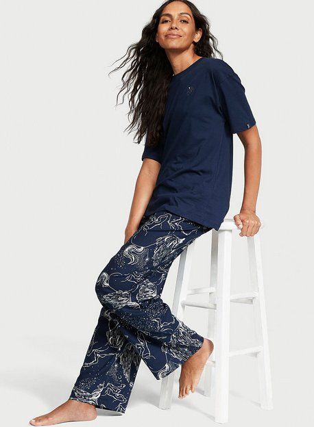 Victorias Secret Pyjama mit T-Shirt und Flanellhose blau XXL | Kaufen ...