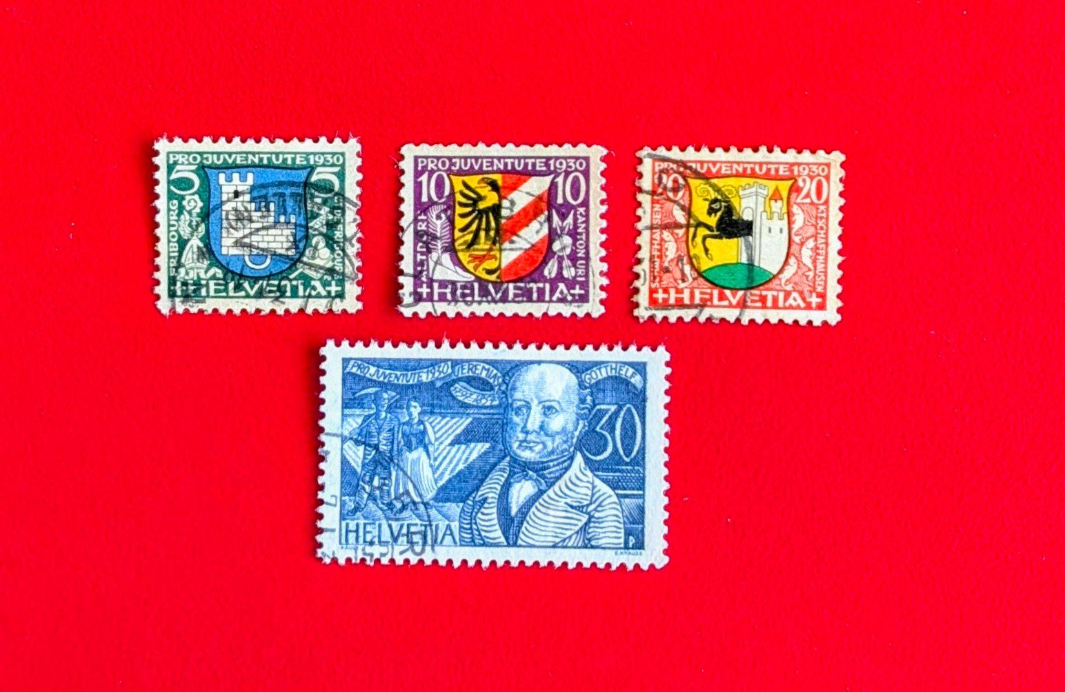 Tutti i francobolli: PRO JUVENTUTE SATZ 53 - 56 1930 GESTEMPELT – Usato da Düdingen venduto da Quartierstrasse
