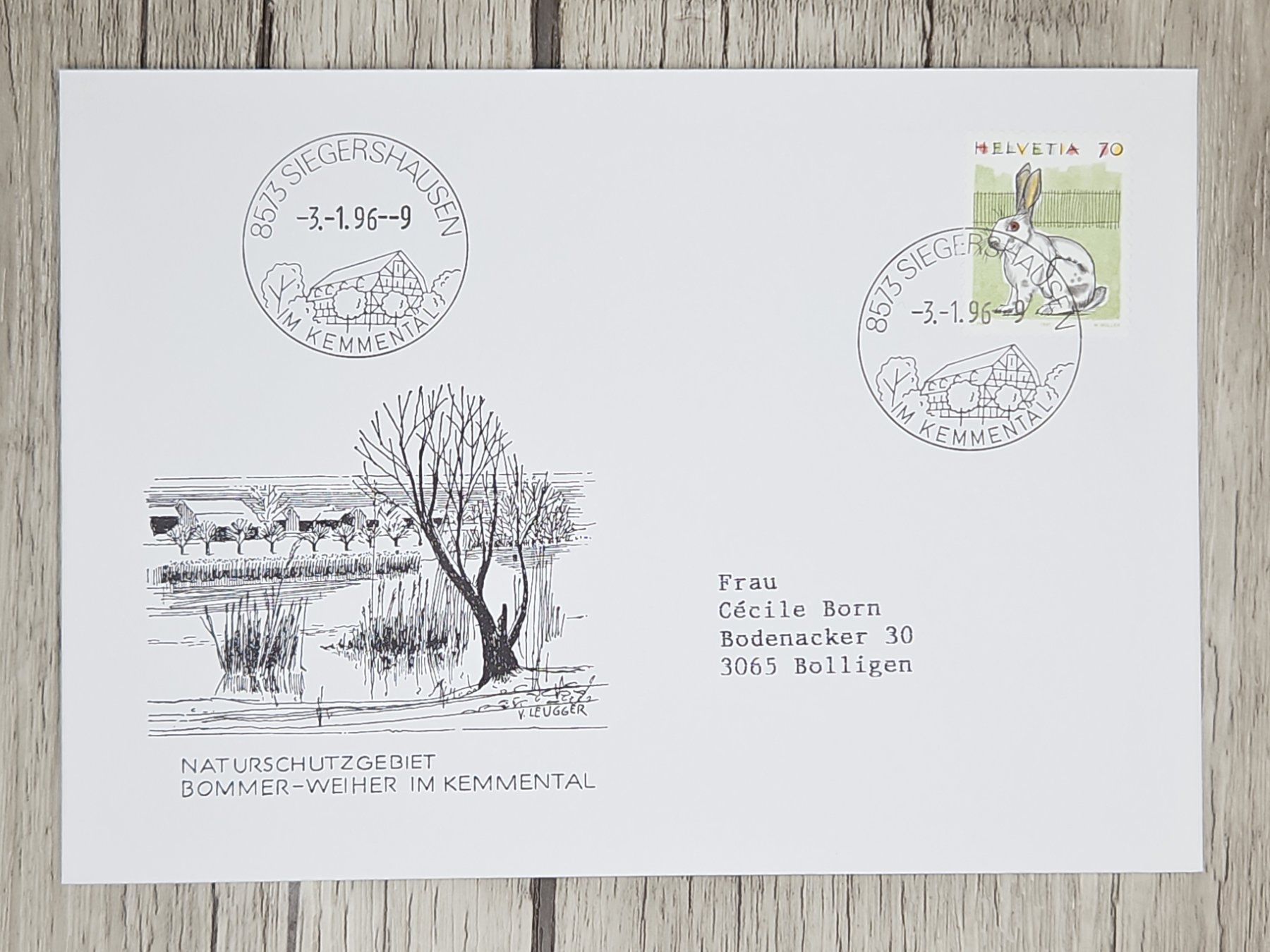 Alle Briefmarken: CL11 Enveloppe + Timbre Suisse 1996 – Gebraucht aus Cousset von Patrick_Collections