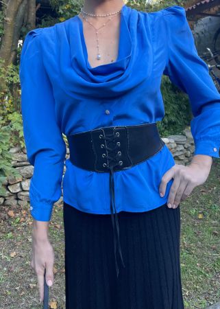 Camicia in seta 100%,blu elettrico-M/L-raffinata e glamour