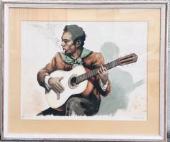 Roger HEBBELINEK ( 1912-1987)  > Le Guitarist< Litho