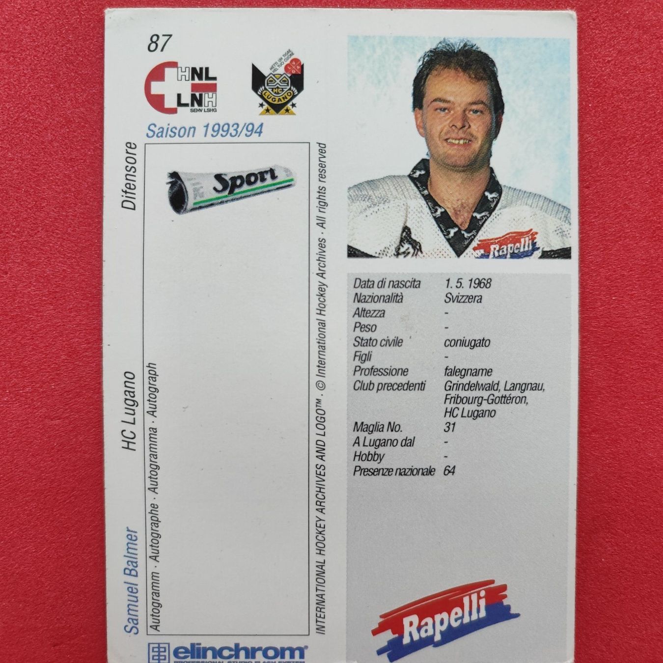 Carte collezionabili: Samuel Balmer - HC LUGANO - 1993/94 – Usato da Dübendorf venduto da kb86_MOVIE 1
