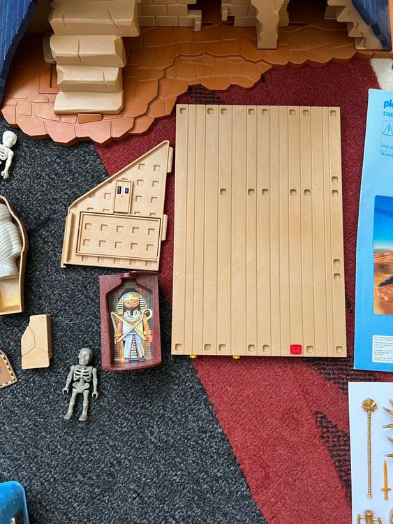 Figurine Playmobil Égyptiens - Canope Bleue Tête De Chacal Et Pyramide - Pièces Détachées Occasion