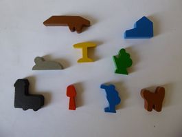 9 Holz Figuren, Gebäude, Baum, Holztiere, neuw.
