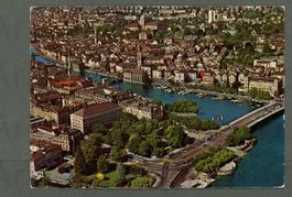 AK color Zürich ZH Bürklipl,Quaibrücke,Flugbild Swissair