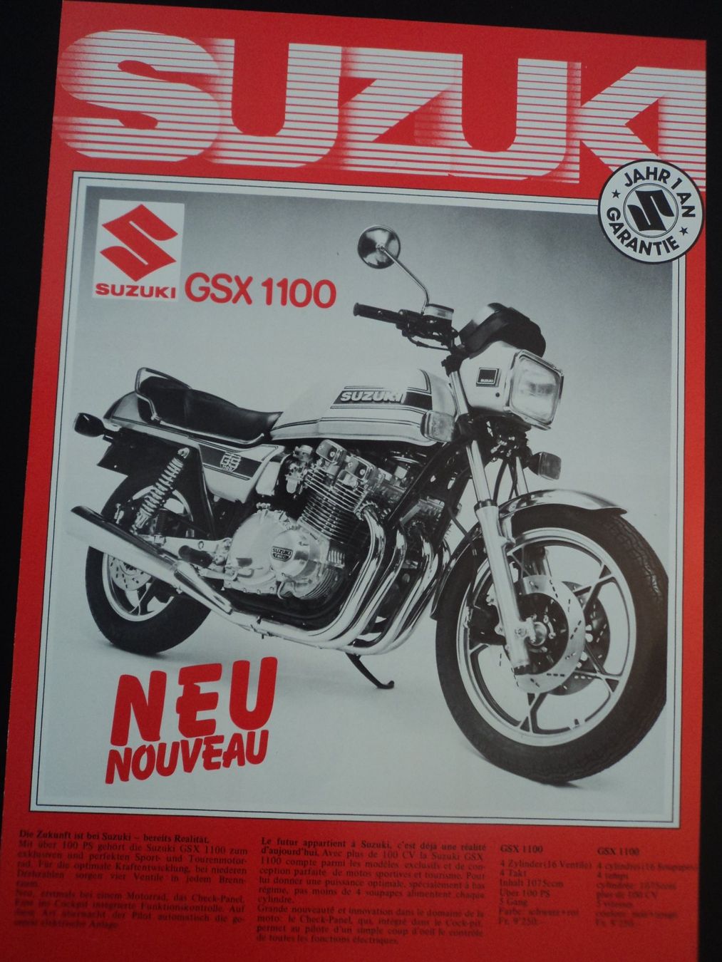 Dokumente: Prospekt Suzuki GSX 1100 1979 – Gebraucht aus Schwarzenburg von modelCARama