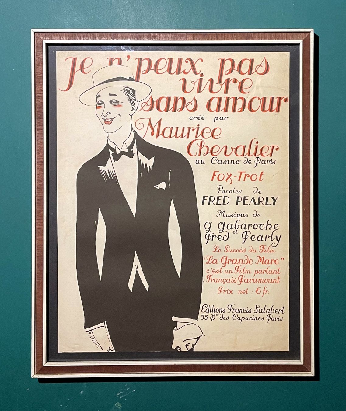 Bücher: Maurice Chevalier - Notenblatt gerahmt – Gebraucht aus Savagnier von Ne2065
