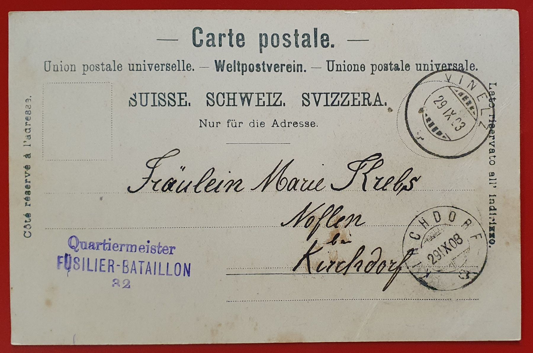 Cartoline postali: Gruss aus Vinelz 1903 – Usato da Kreuzlingen venduto da Rschweiz1 1