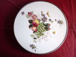 Tortenplatte antik mit Metalleinfassung und 3 Füssen Vintage