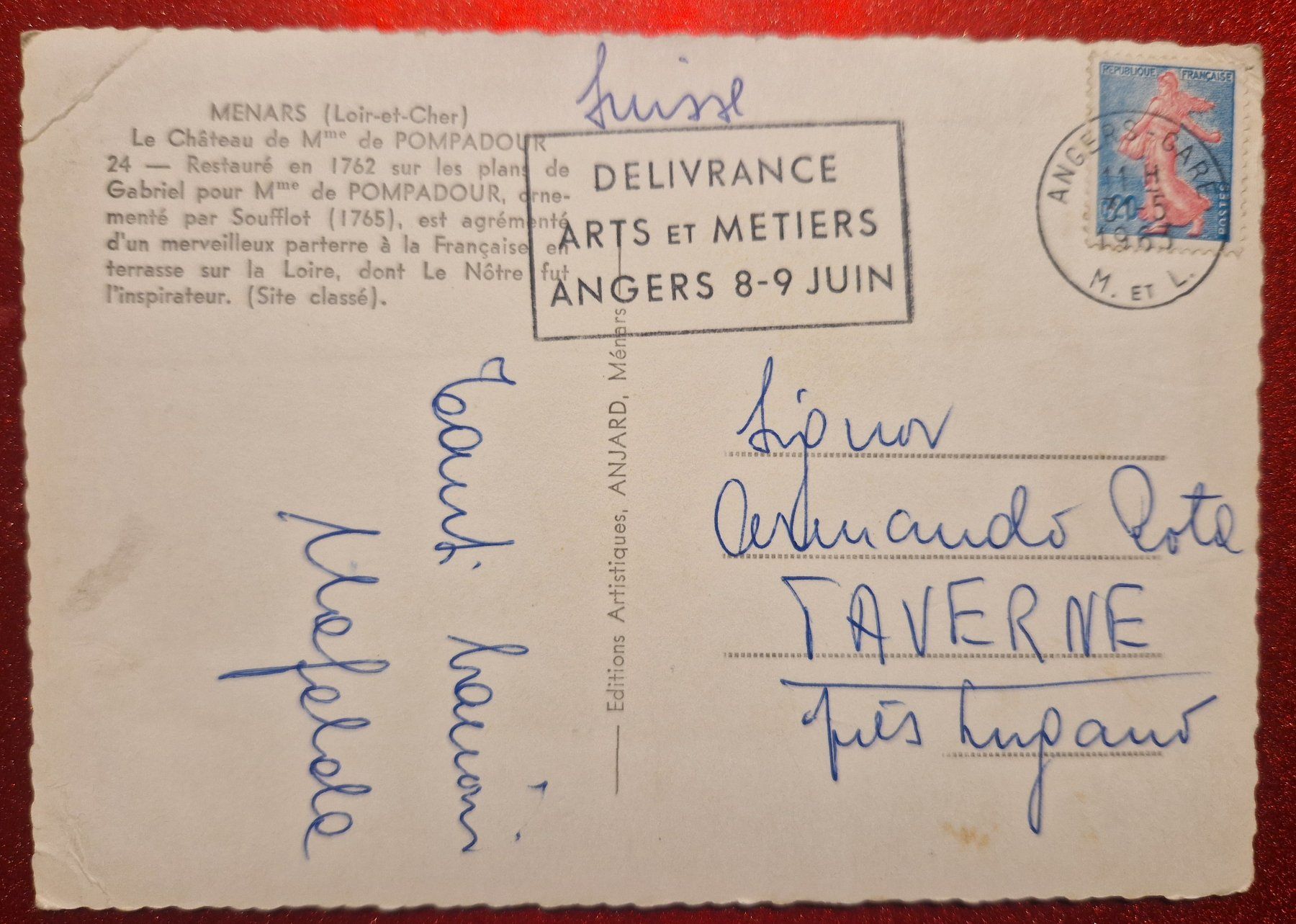 Cartoline postali: Schloss Menars, Frankreich 1963 – Usato da Melchnau venduto da Arthurius 1