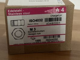 1000 M3 Sechskant Muttern Edelstahl A4
