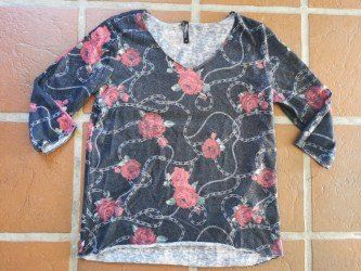 Jean Pascale; Elegantes Shirt in schwarz mit Rosen Gr. M