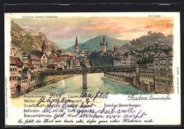 Litho Baden, Ortsansicht mit Limmatufer